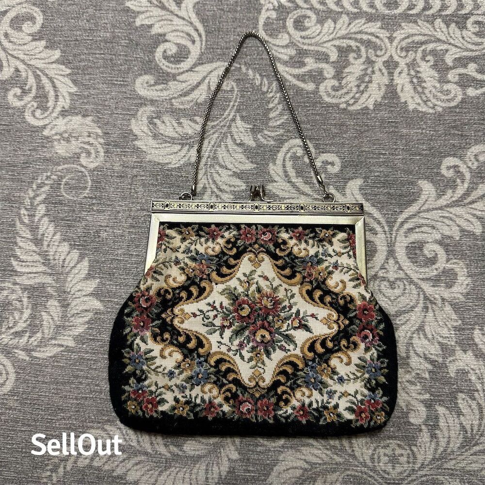 COCO + CARMEN Vintage Floral Tapestry Clutch Purse w/ Gold Chain Strap